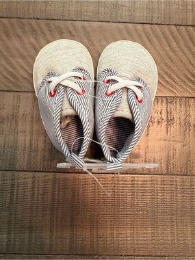 Child of Mine Striped Gray & Red Accent Baby Canvas Shoes